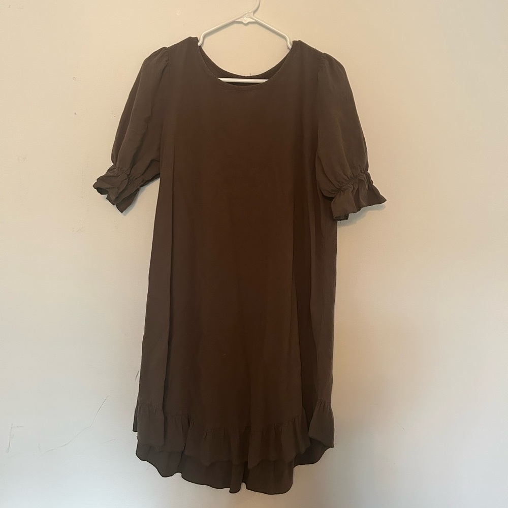 Olive green Ruffle Hem Short Sleeve Dress